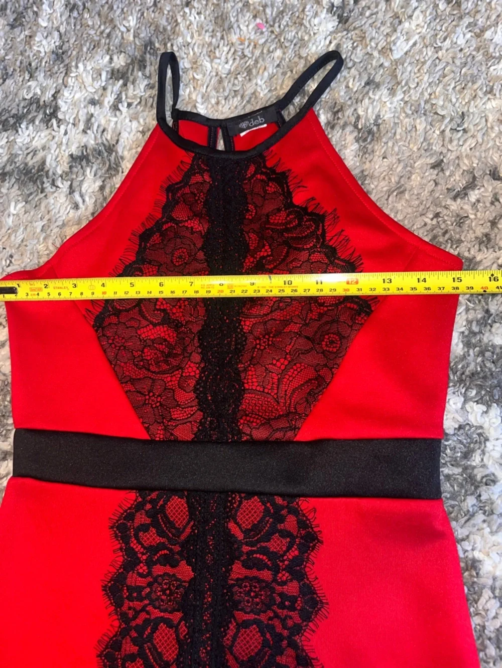 Deb Red Mini Dress with Black Lace Panel - Picture 5 of 6